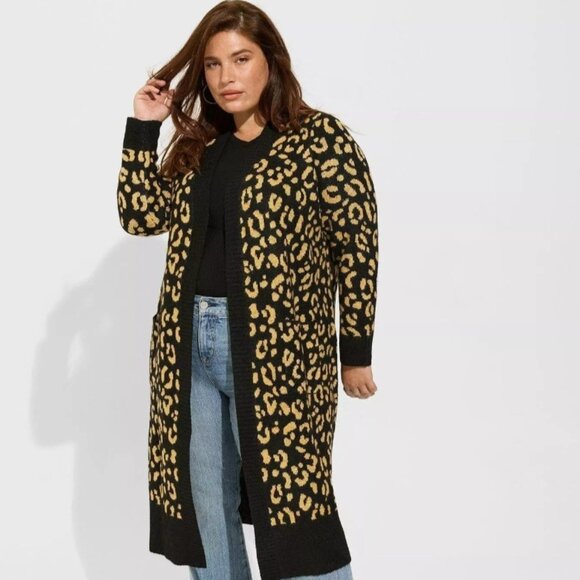 New Torrid Vegan Cashmere Duster Jacquard Lurex Sweater Cardigan Leopard 5X - Picture 2 of 6